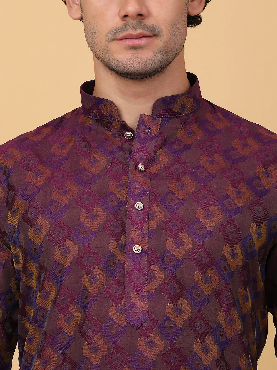 KRAFT INDIA Men Jacquard Knee Length Kurta With White Elastic Waistband Pyjama Set - Image 11