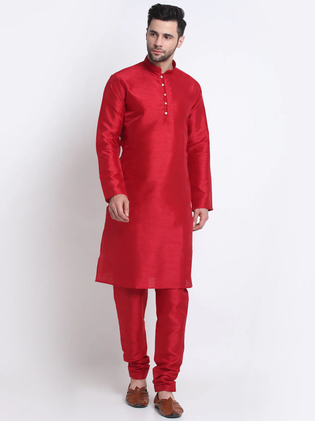 KRAFT INDIA Men Maroon Silk Kurta Churidar With Blue Printed Nehru Jacket - Image 7