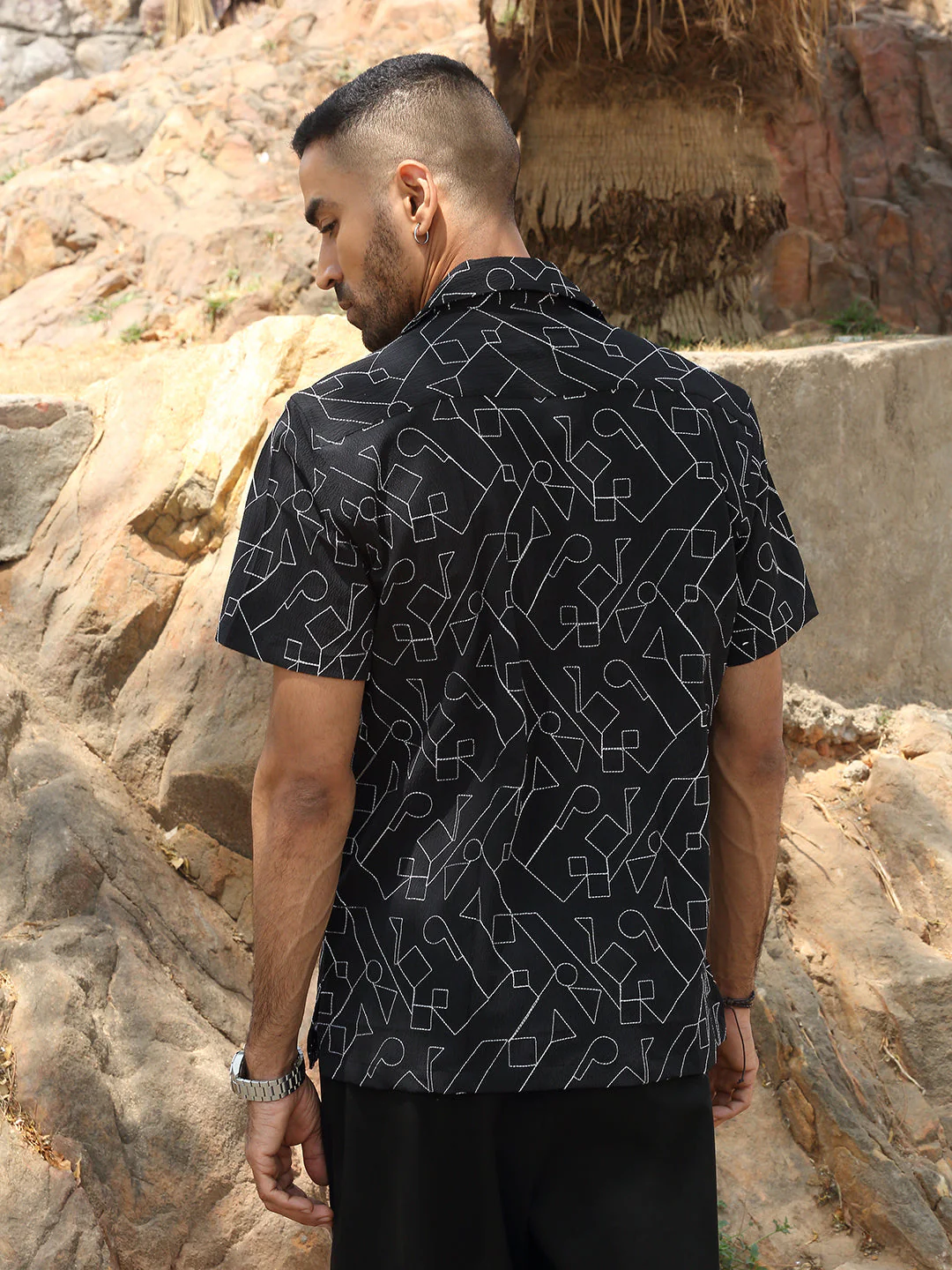 KRAFT INDIA Men Polyster Cuban Collar Geometric Embroidered Casual Shirt - Image 2