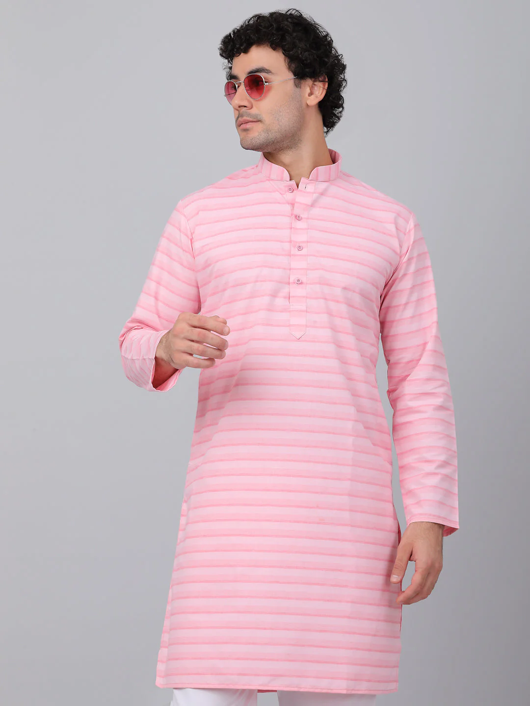 KRAFT INDIA Men Pure Cotton Striped Knee Length Kurta Only - Image 14