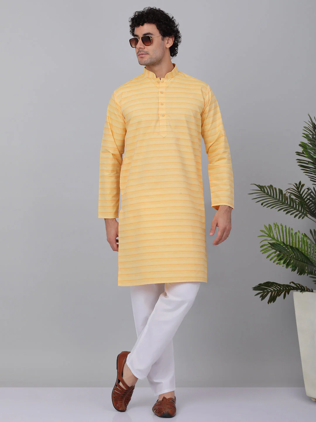KRAFT INDIA Men Pure Cotton Striped Knee Length Kurta Only - Image 20