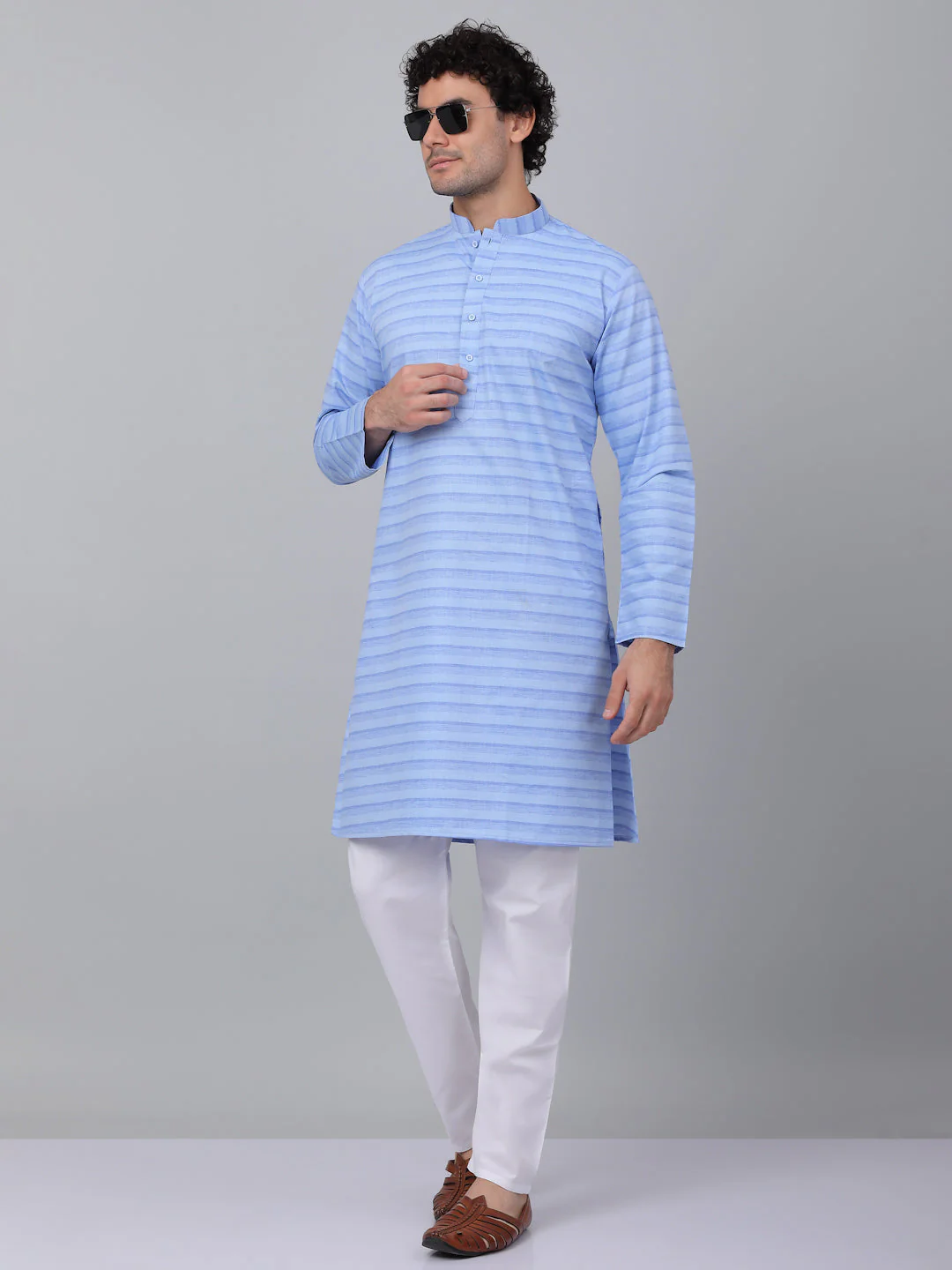 KRAFT INDIA Men Pure Cotton Striped Knee Length Kurta Only - Image 5