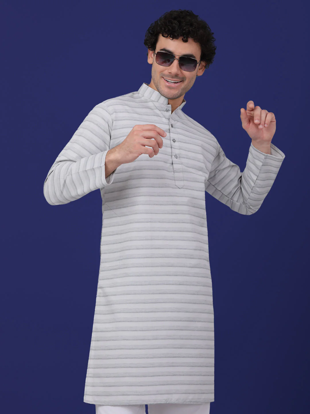 KRAFT INDIA Men Pure Cotton Striped Knee Length Kurta Only - Image 9