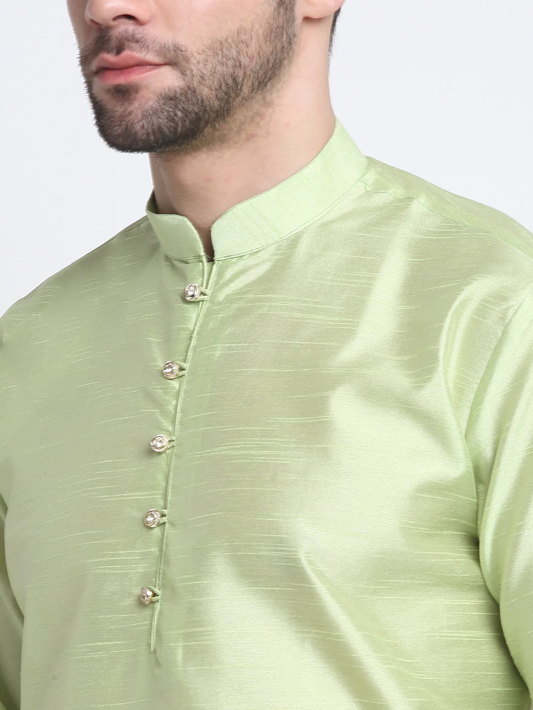 KRAFT INDIA Men Sea Green Silk Kurta & Churidar With Sequenced Nehru Jacket - Image 17