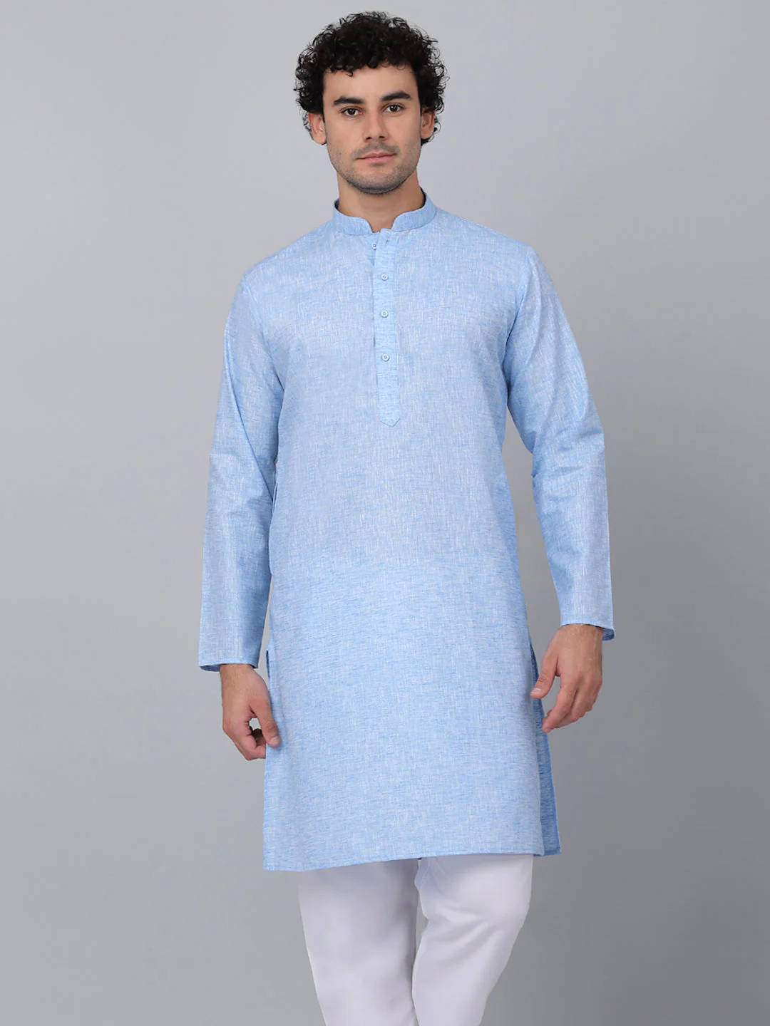 KRAFT INDIA Men Solid Linen Knee Length Kurta Only - Image 26