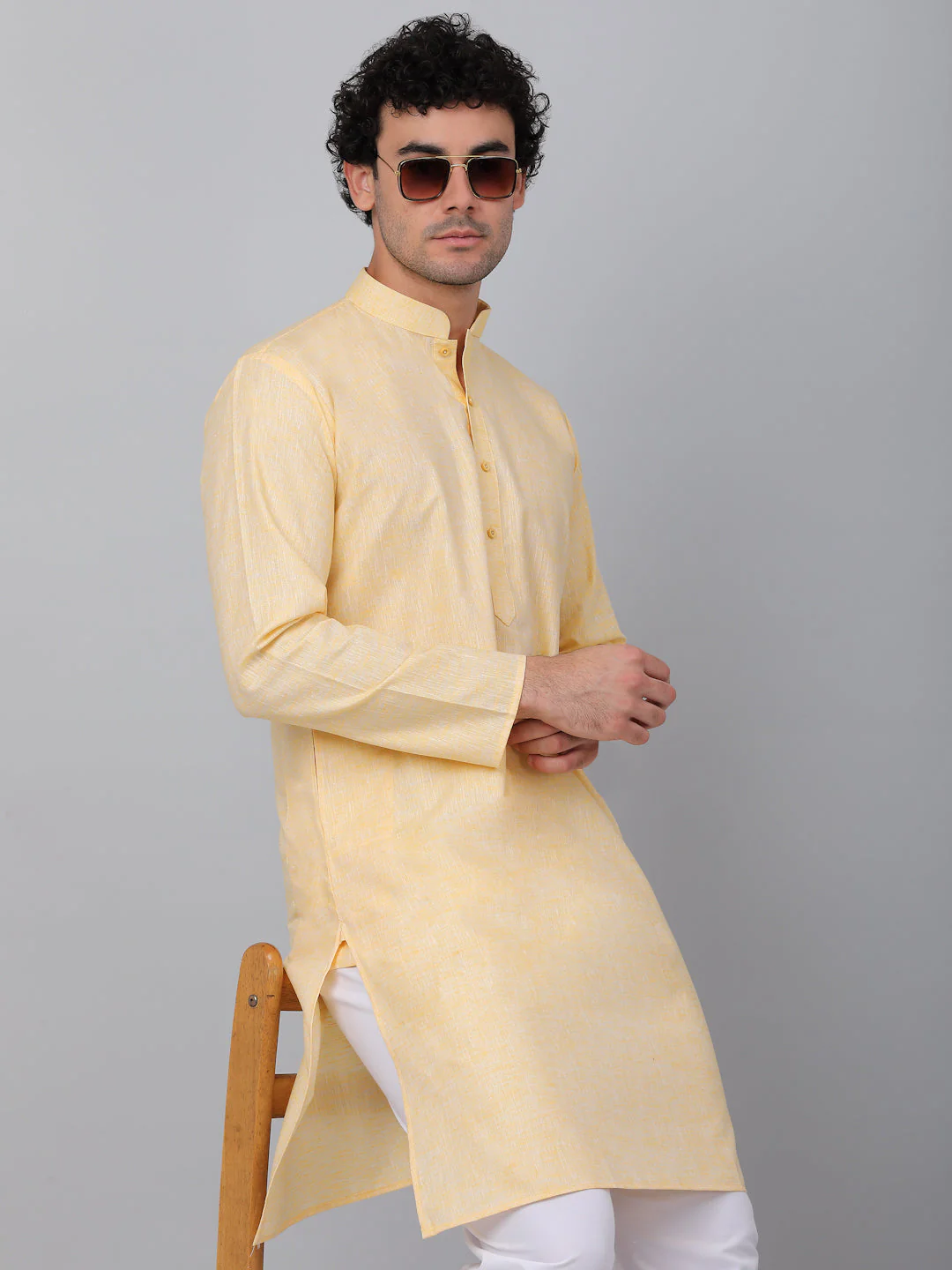 KRAFT INDIA Men Solid Linen Knee Length Kurta Only - Image 31