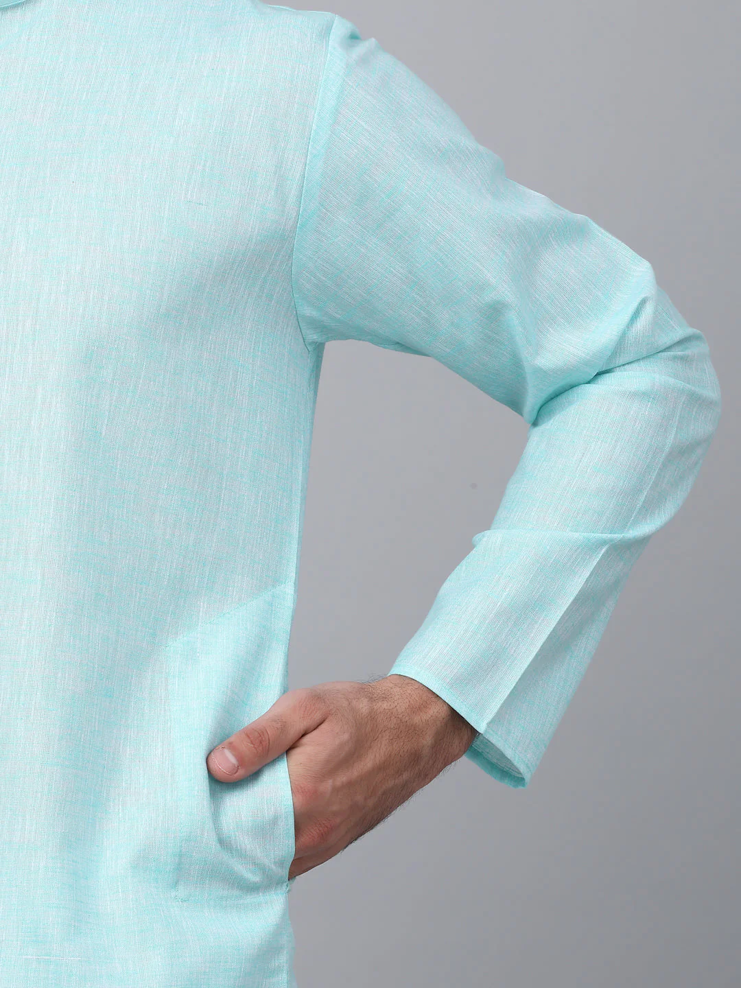 KRAFT INDIA Men Solid Linen Knee Length Kurta Only - Image 4