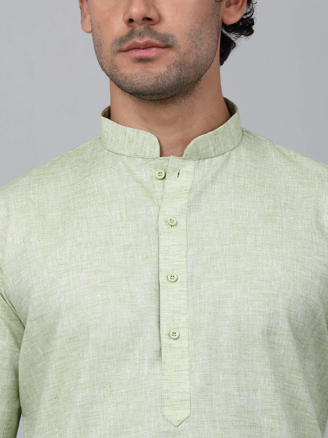 KRAFT INDIA Men Solid Linen Knee Length Kurta With White Elastic Waistband Pyjama Set - Image 19