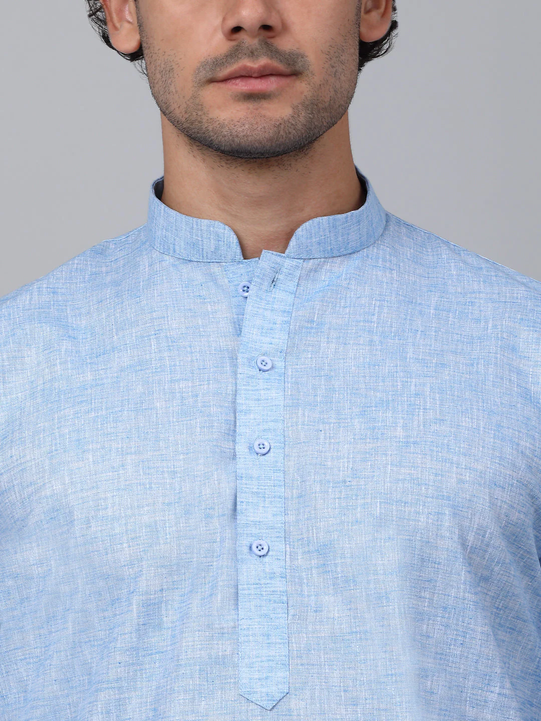 KRAFT INDIA Men Solid Linen Knee Length Kurta With White Elastic Waistband Pyjama Set - Image 23