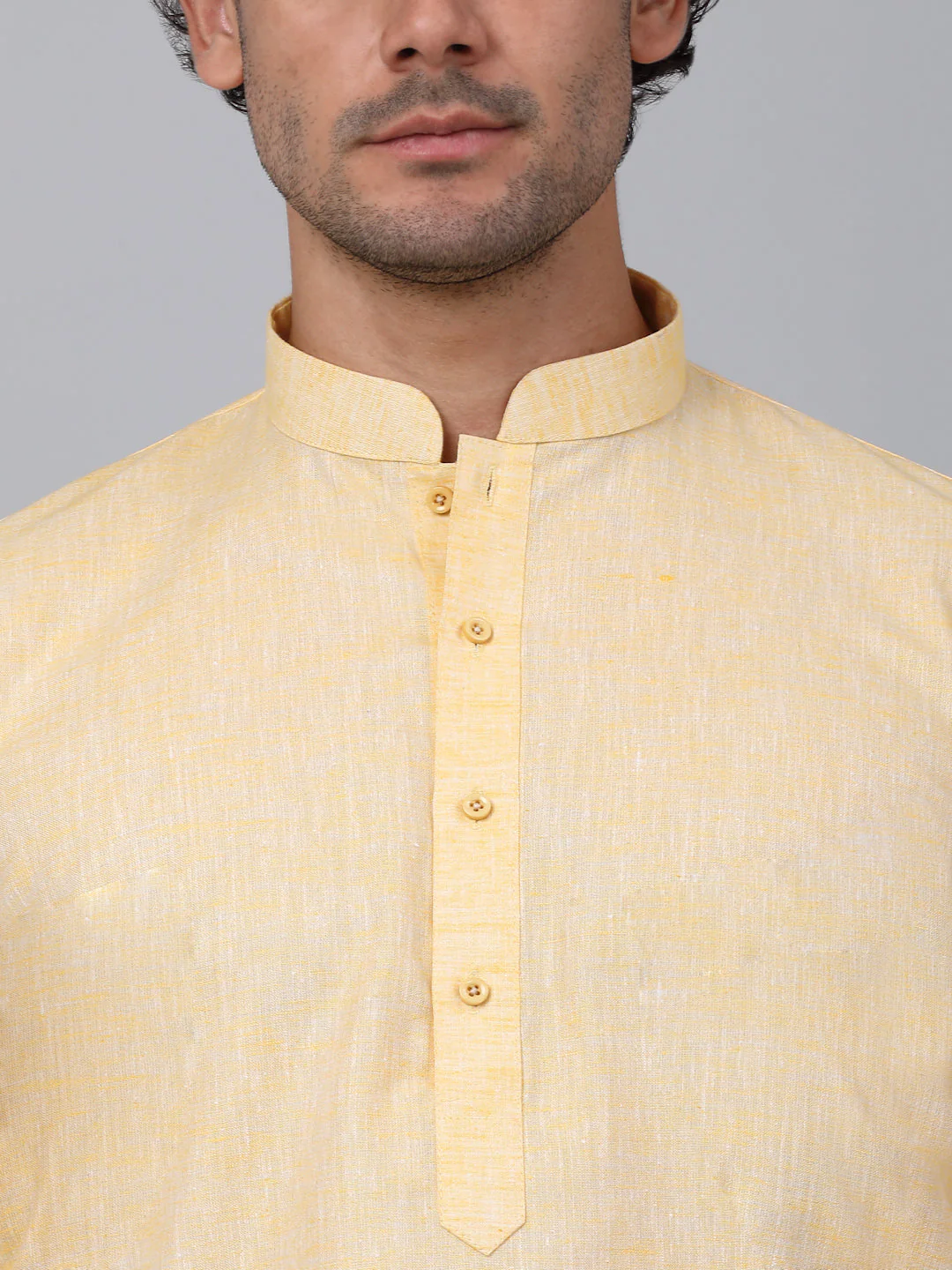 KRAFT INDIA Men Solid Linen Knee Length Kurta With White Elastic Waistband Pyjama Set - Image 27