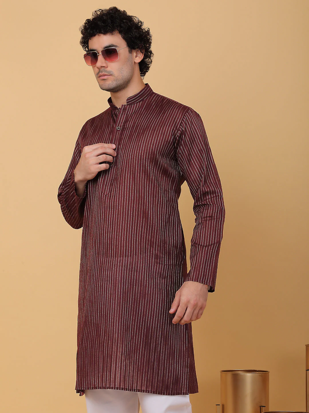 KRAFT INDIA Men Striped Pure Cotton Knee Length Kurta Only - Image 10