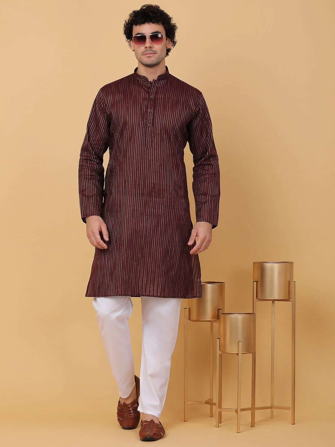 KRAFT INDIA Men Striped Pure Cotton Knee Length Kurta Only - Image 14