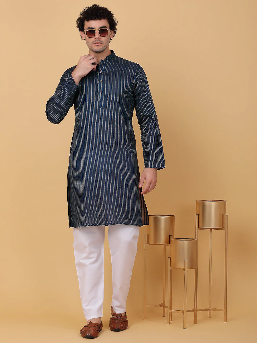 KRAFT INDIA Men Striped Pure Cotton Knee Length Kurta Only - Image 19