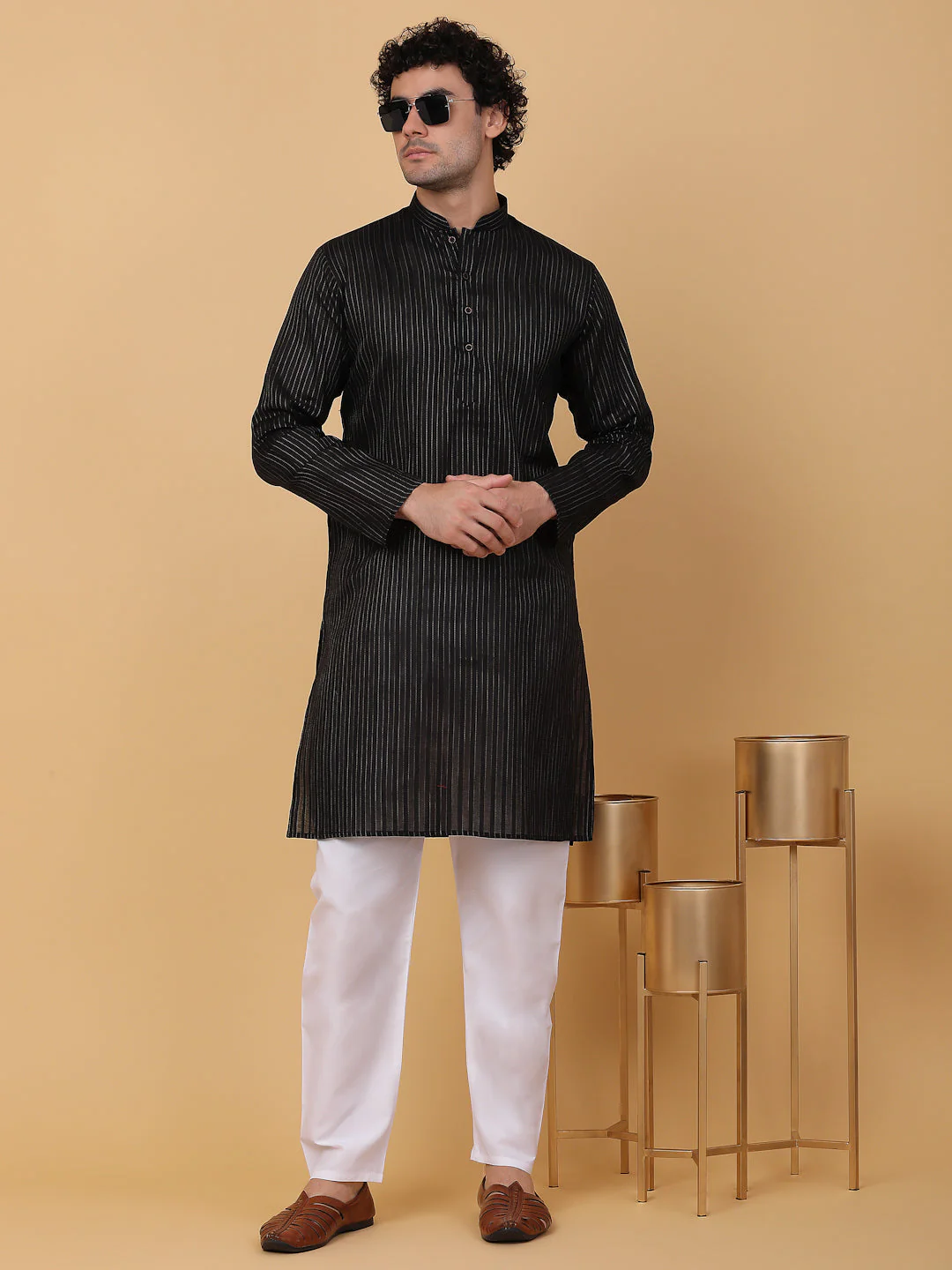 KRAFT INDIA Men Striped Pure Cotton Knee Length Kurta Only - Image 5