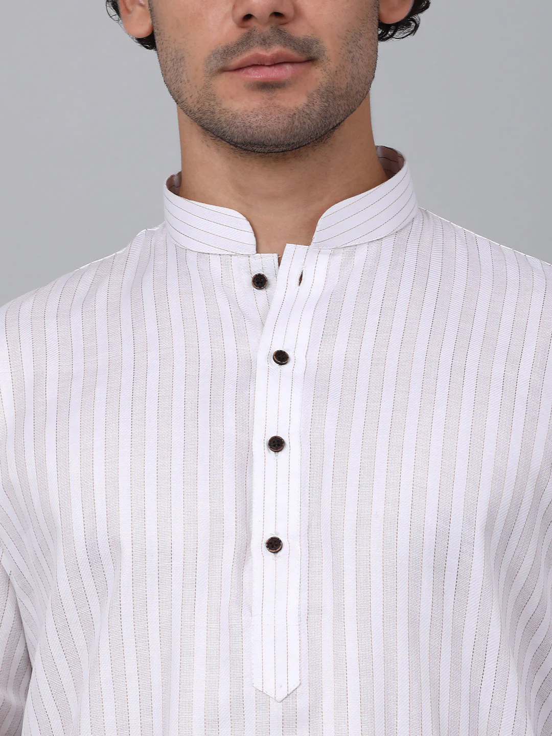 KRAFT INDIA Men Striped Pure Cotton Knee Length Kurta With White Elastic Waistband Pyjama Set - Image 19