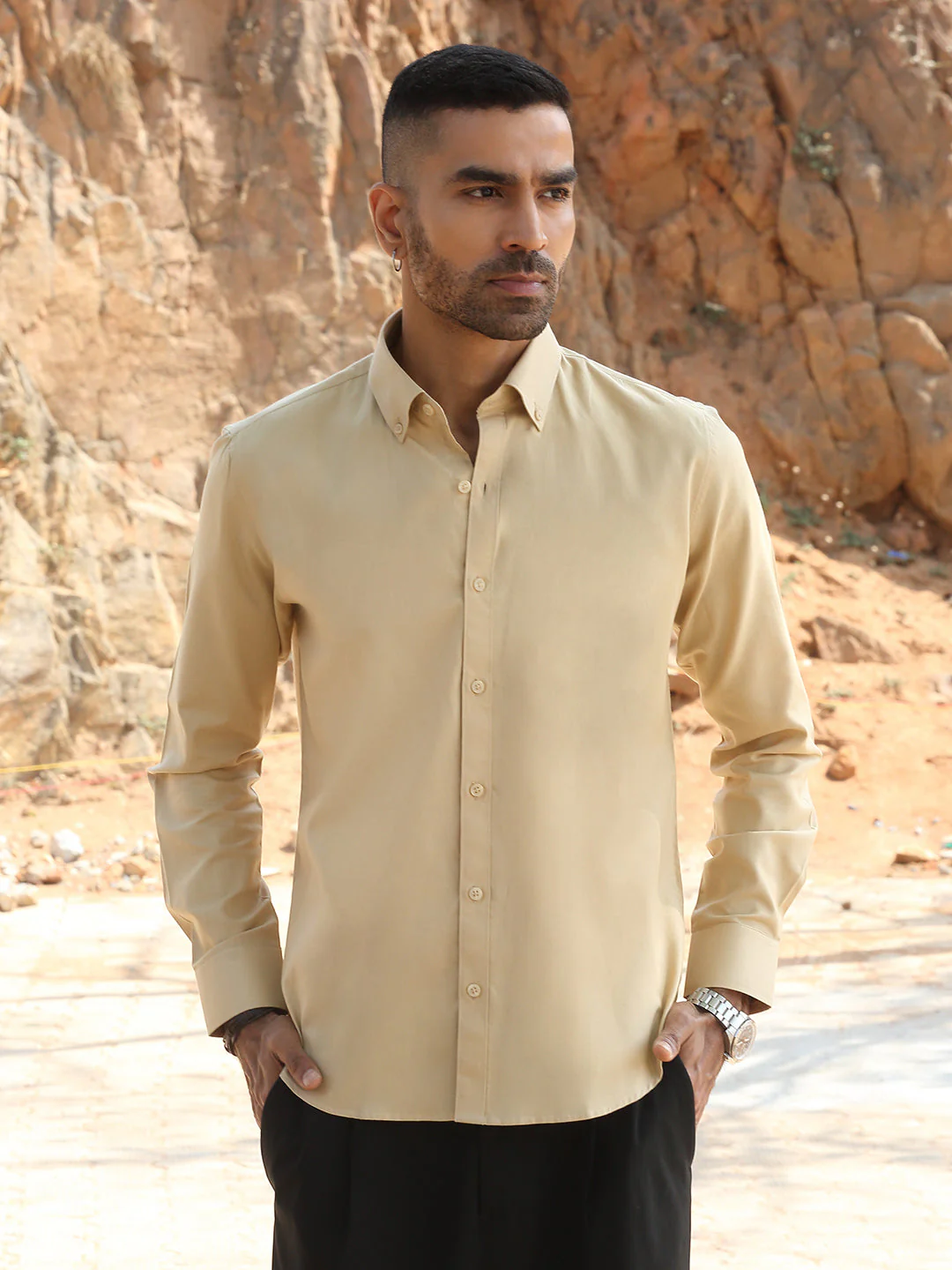 KRAFT INDIA Men Twill Cotton Solid Button-Down Collar Casual Shirt - Image 31