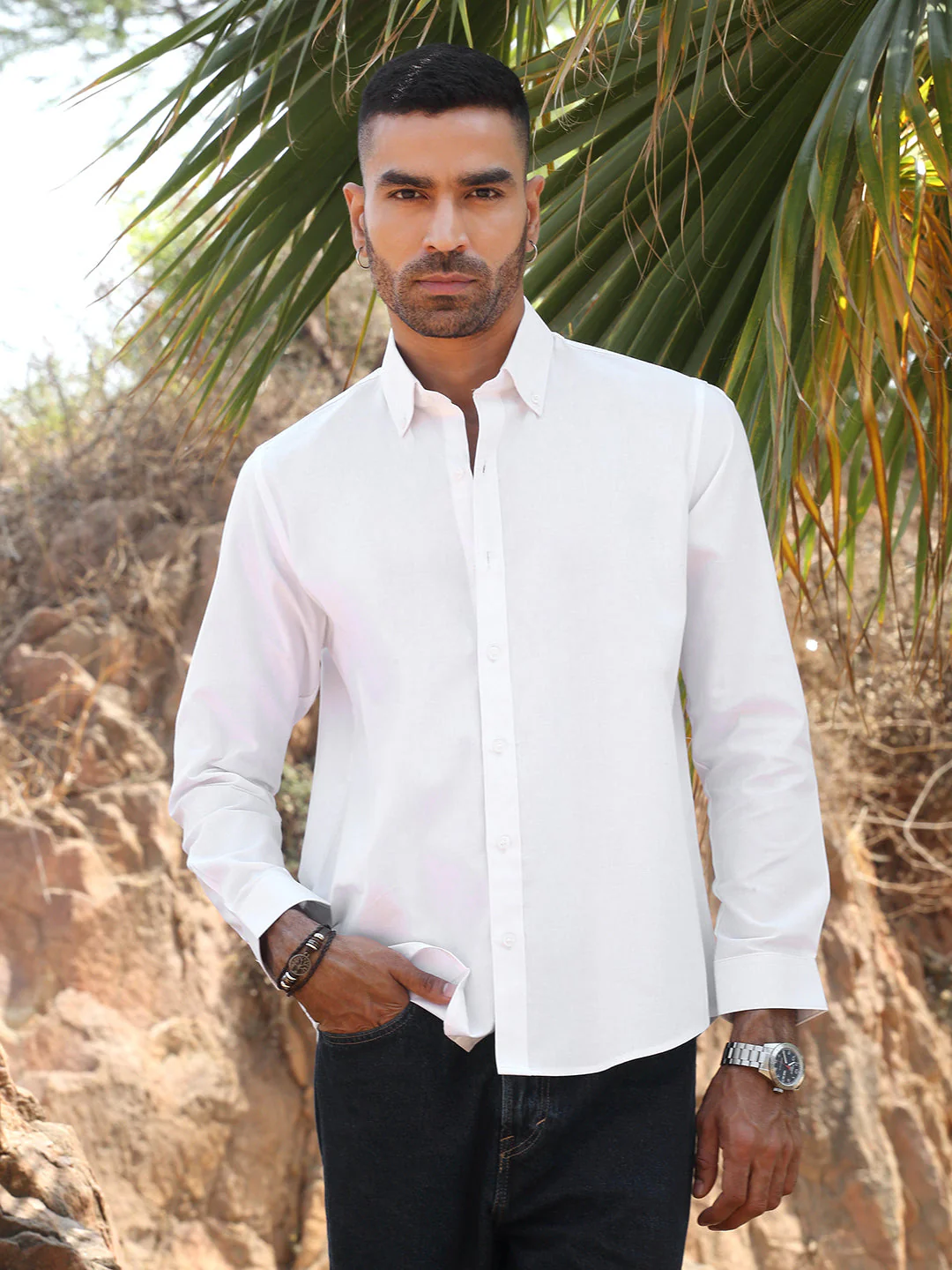 KRAFT INDIA Men Twill Cotton Solid Button-Down Collar Casual Shirt - Image 68