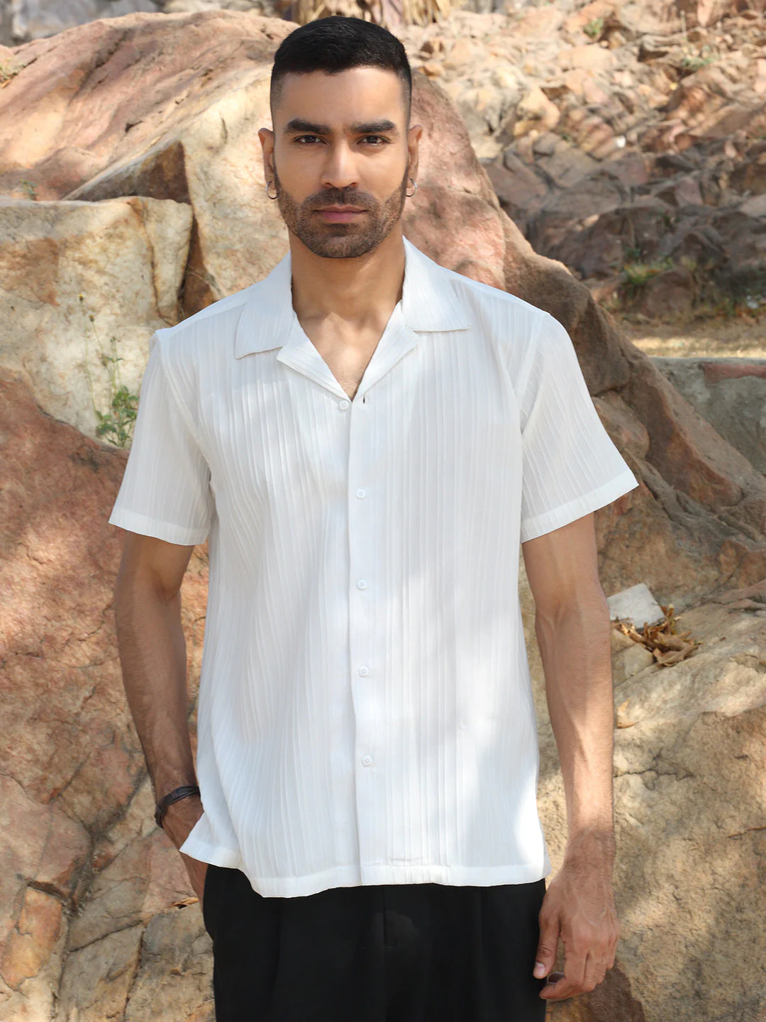 KRAFT INDIA Men Viscose Rayon Cuban Collar Striped Casual Shirt - Image 21