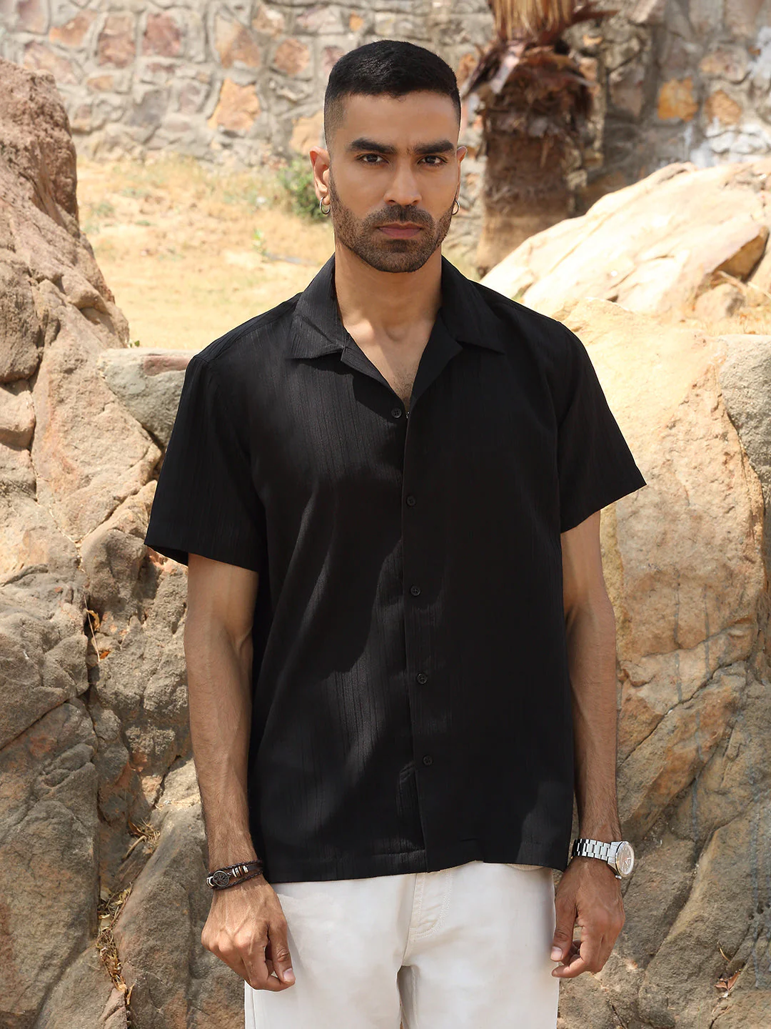 KRAFT INDIA Men Viscose Rayon Cuban Collar Striped Casual Shirt - Image 6