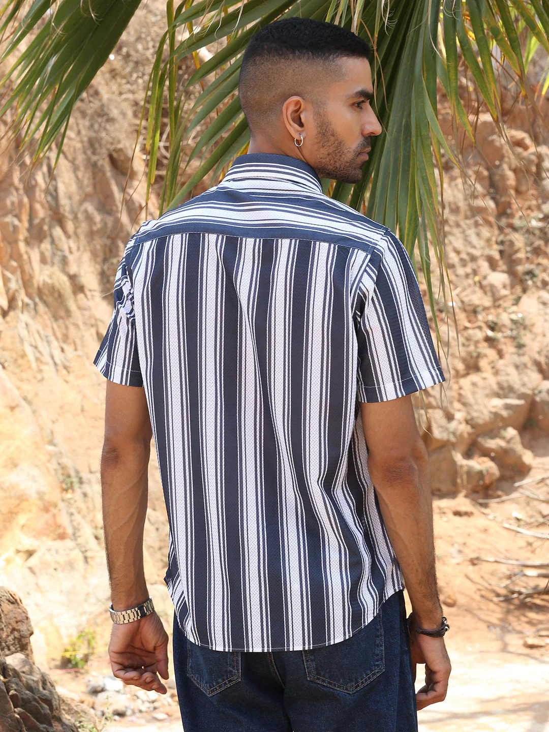 KRAFT INDIA Men viscose rayon Striped White And Blue Casual Shirt - Image 2