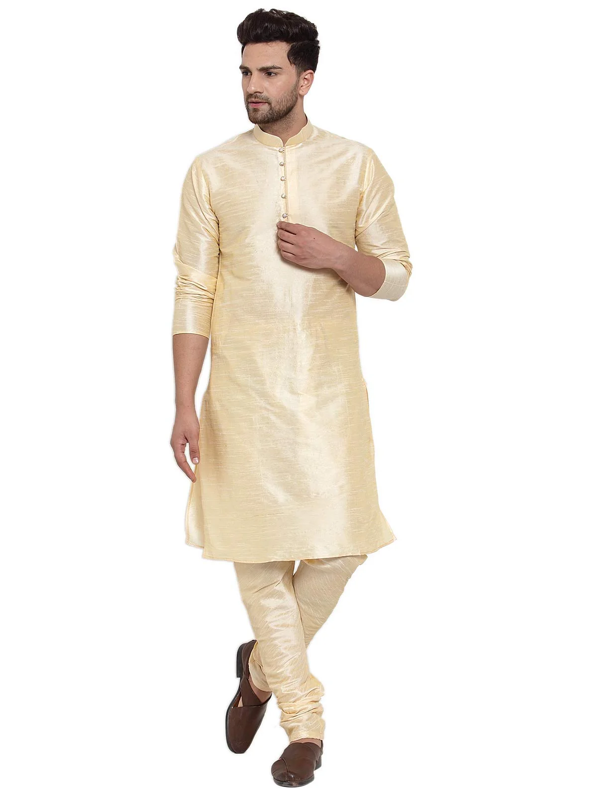 KRAFT INDIA Mens Beige Kurta and churidar with embroided Zari Nehru jacket - Image 22