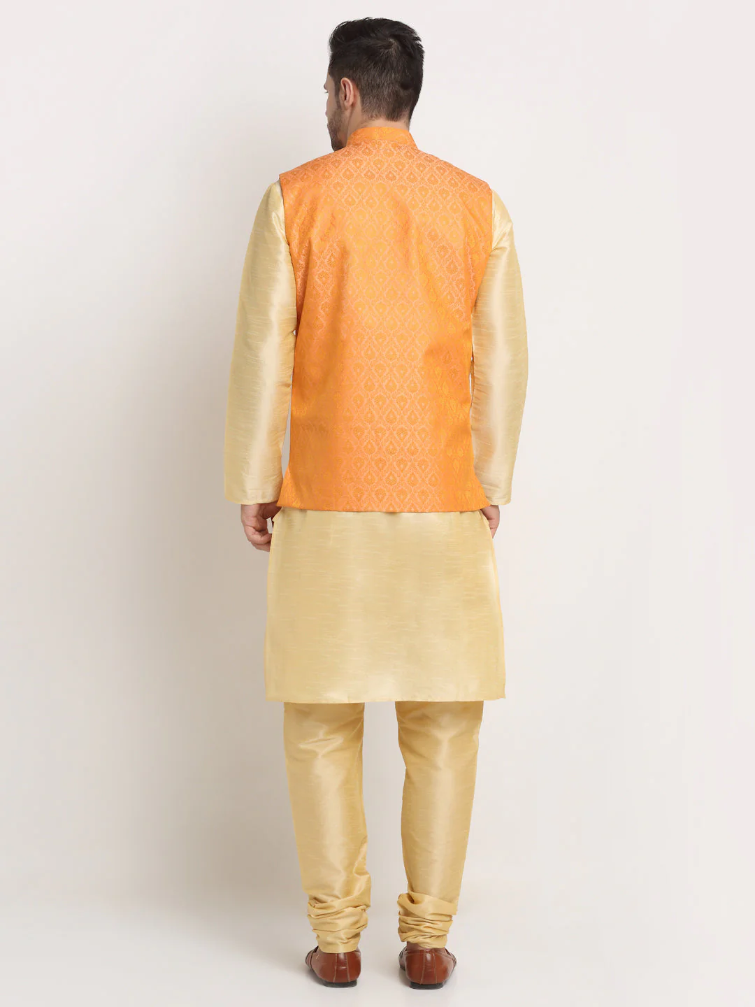 KRAFT INDIA Mens Beige Silk Blend Kurta and churidar with Paisley Nehru jacket - Image 42