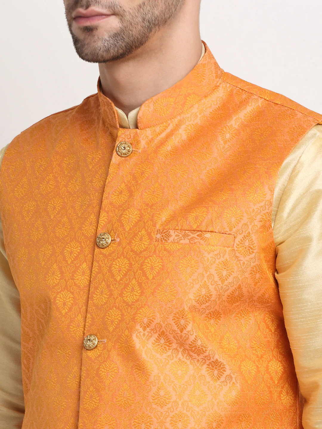 KRAFT INDIA Mens Beige Silk Blend Kurta and churidar with Paisley Nehru jacket - Image 44