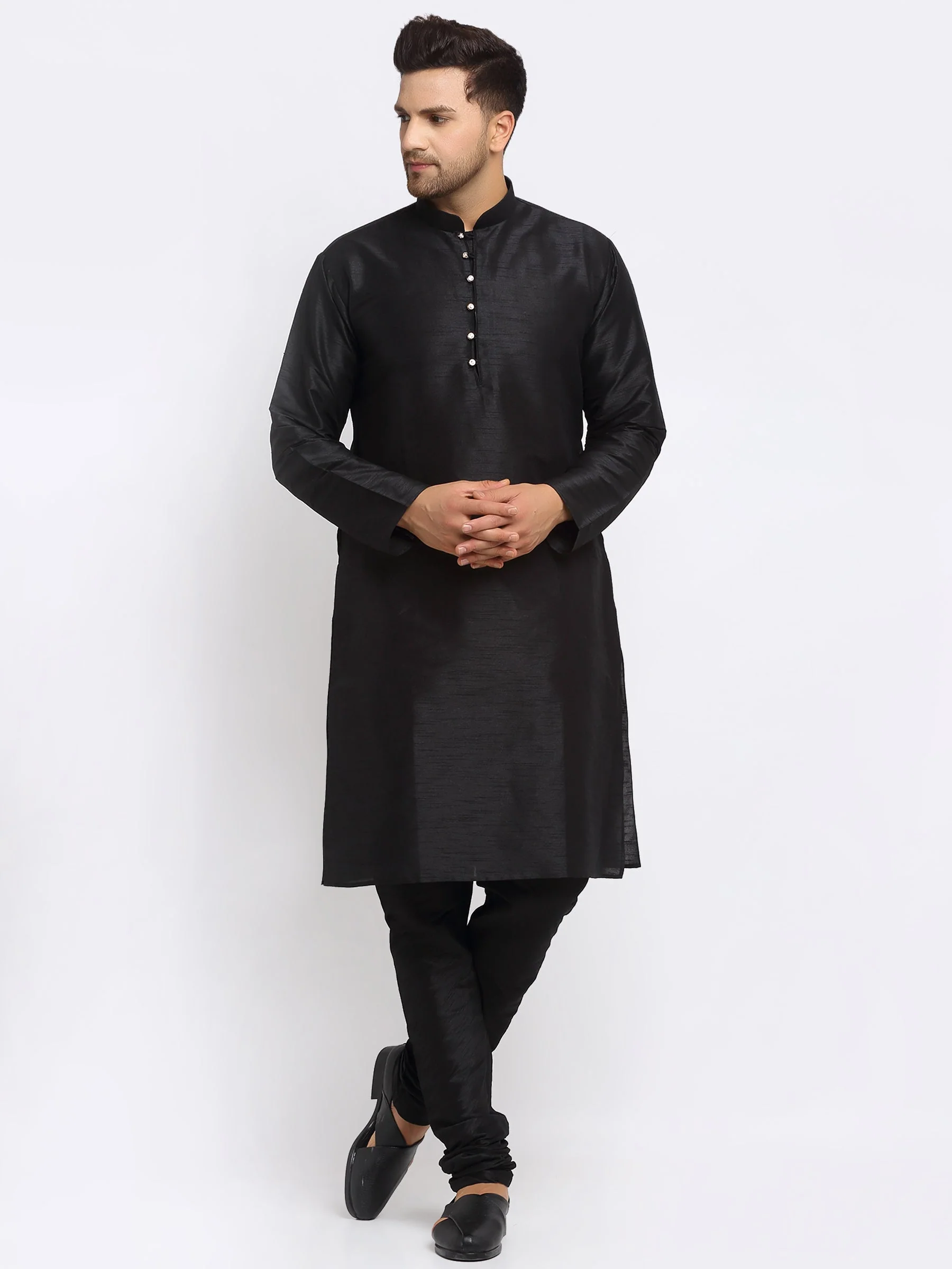 KRAFT INDIA Mens Black Kurta and churidar with embroided Zari Nehru jacket - Image 19