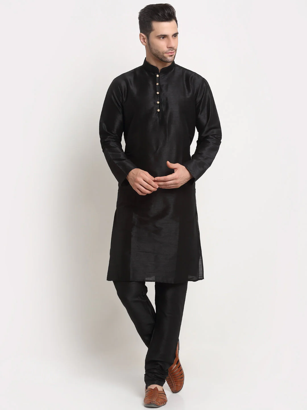 KRAFT INDIA Mens Black Silk Blend Kurta and churidar with Paisley Nehru jacket - Image 22