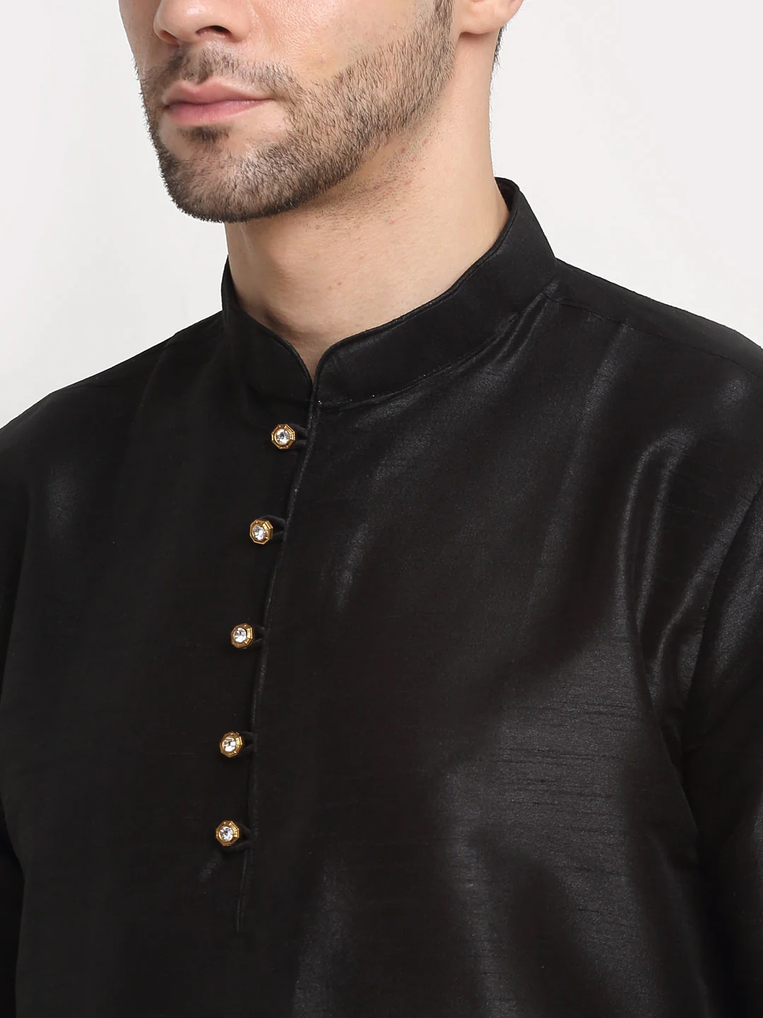 KRAFT INDIA Mens Black Silk Blend Kurta and churidar with Paisley Nehru jacket - Image 7
