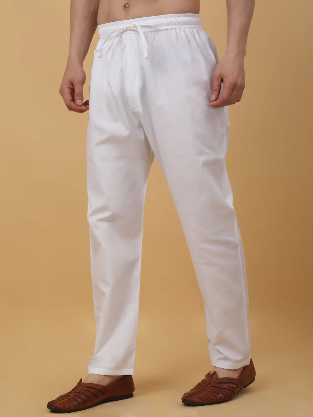 KRAFT INDIA Men's Cotton Blend White Elastic Waistband Churidar For Kurta - Image 136