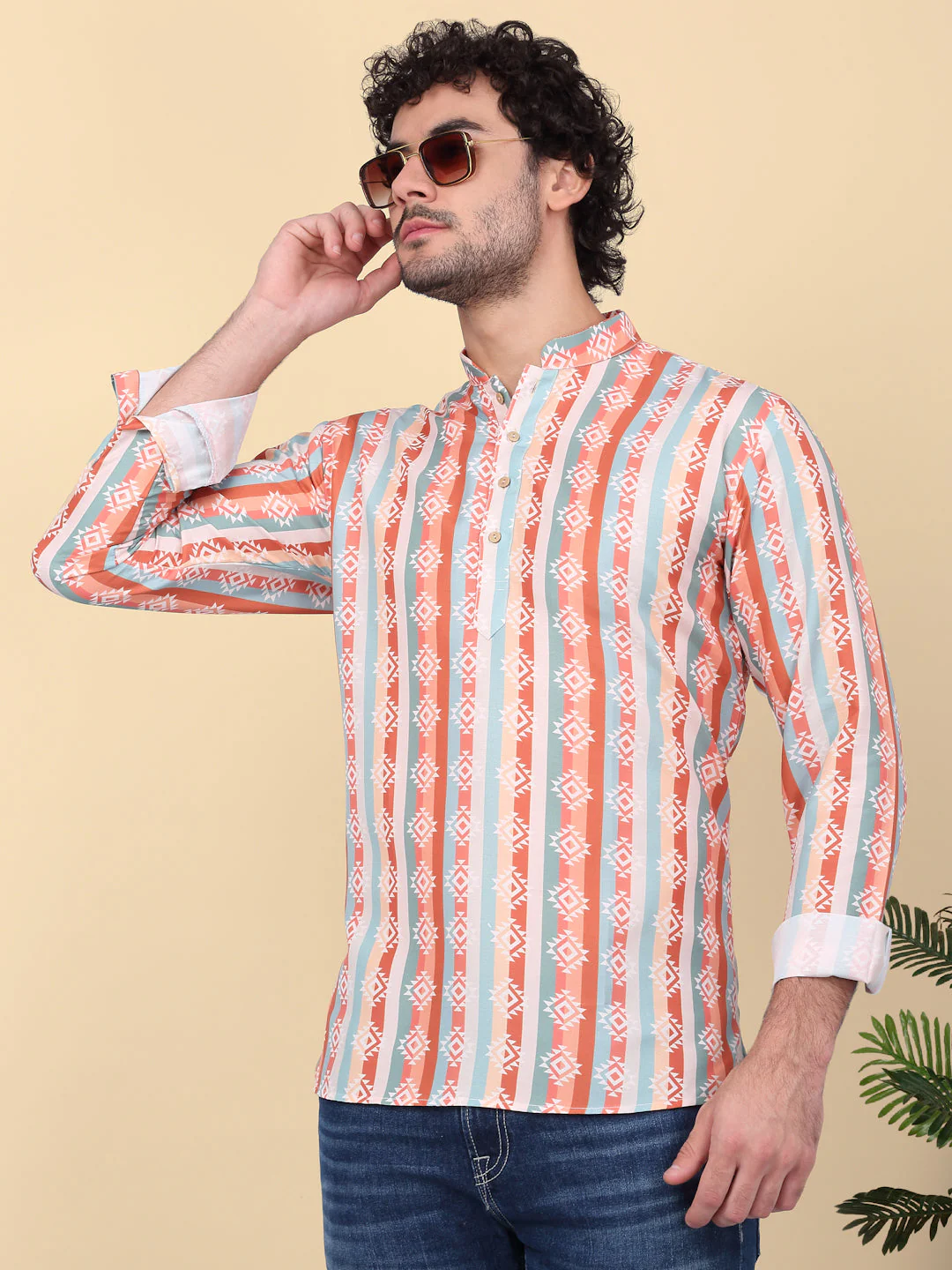 KRAFT INDIA Men's Cotton Ethnic Motifs Printed Short Waist Length Kurta - Image 11