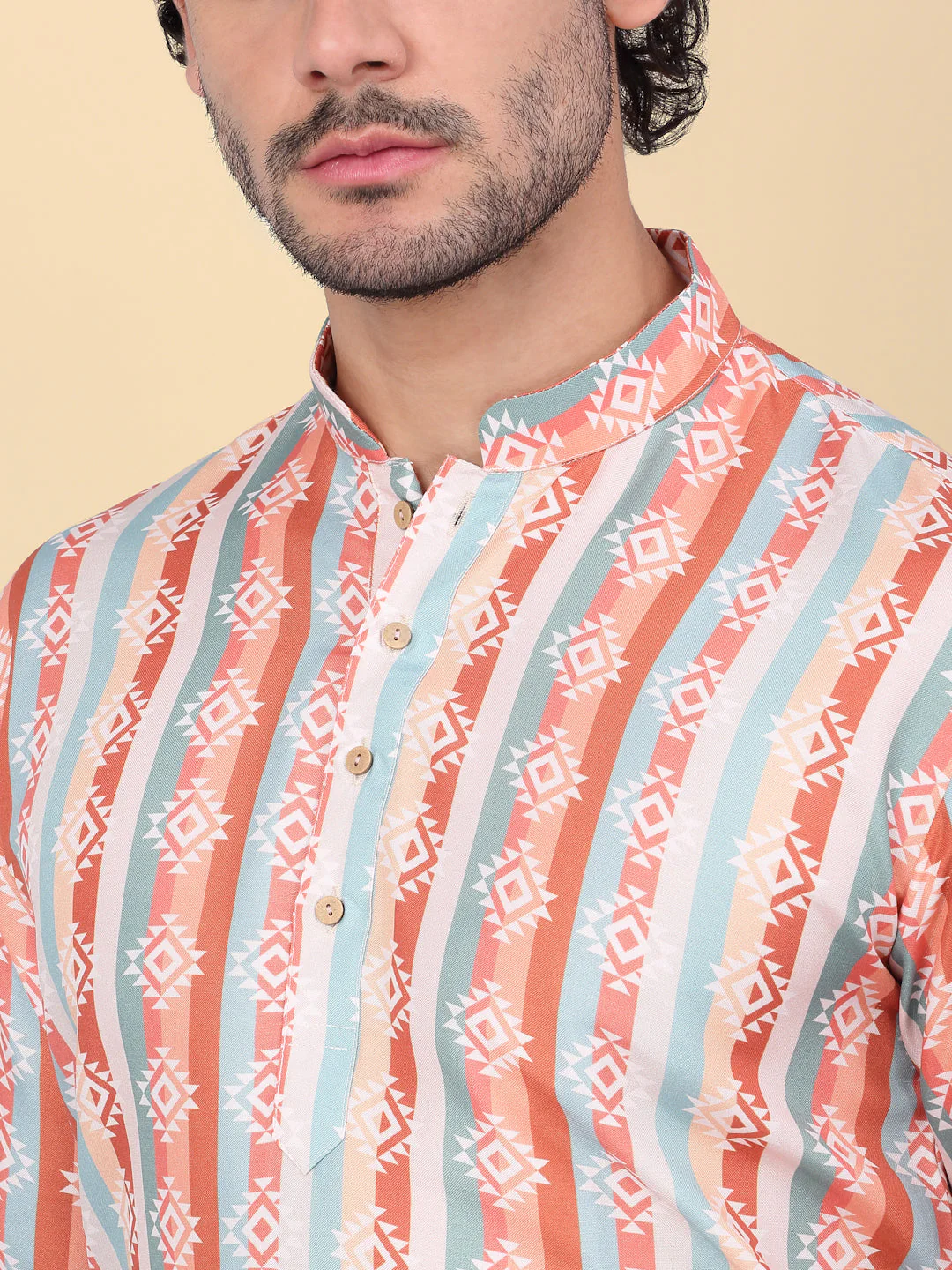 KRAFT INDIA Men's Cotton Ethnic Motifs Printed Short Waist Length Kurta - Image 13
