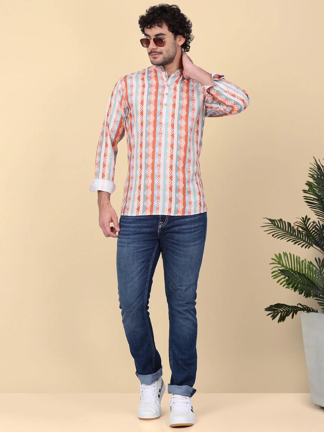 KRAFT INDIA Men's Cotton Ethnic Motifs Printed Short Waist Length Kurta - Image 15