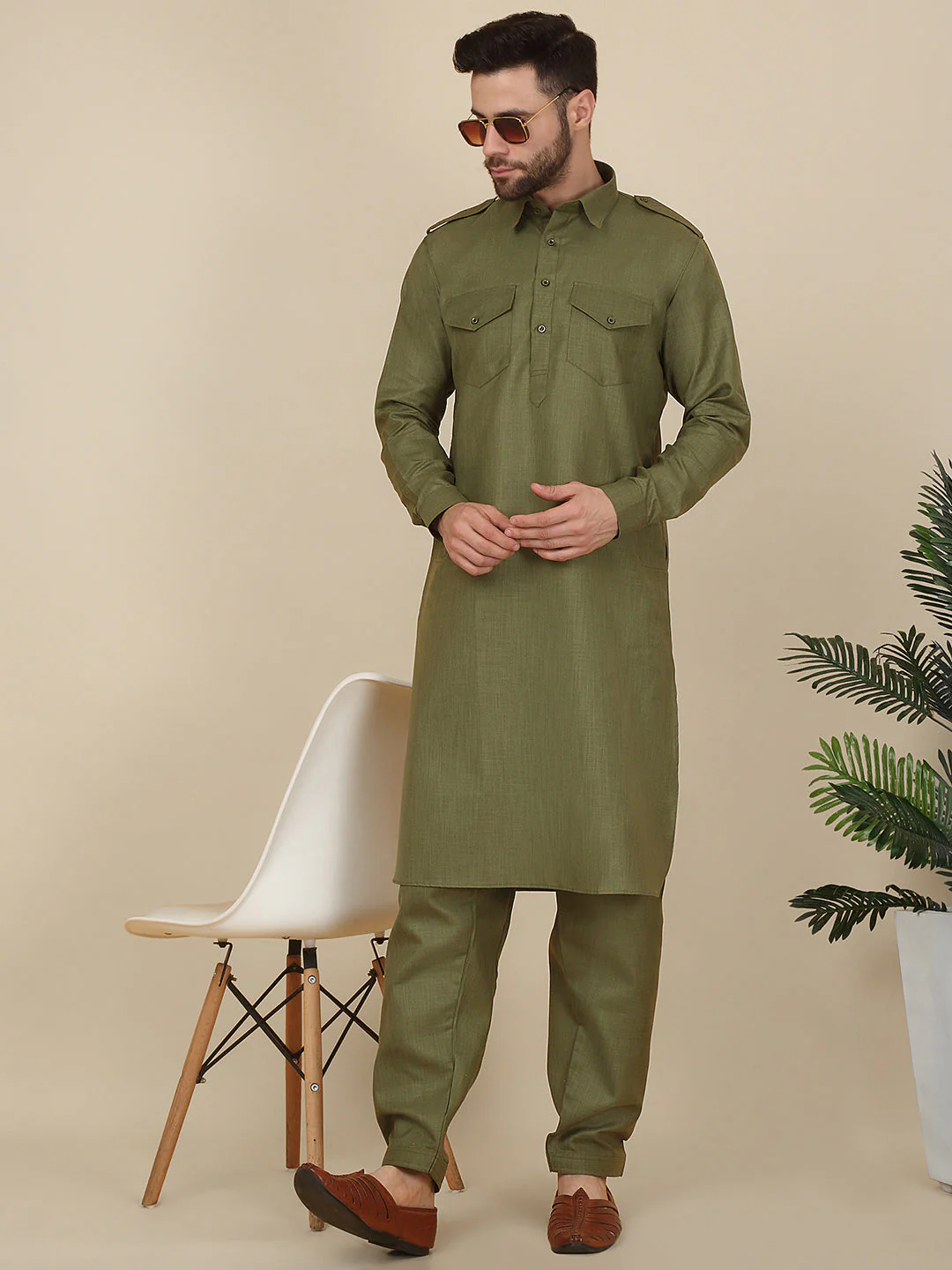 KRAFT INDIA Men's Cotton Pathani Kurta With Drawstring Salwar Set - Image 16