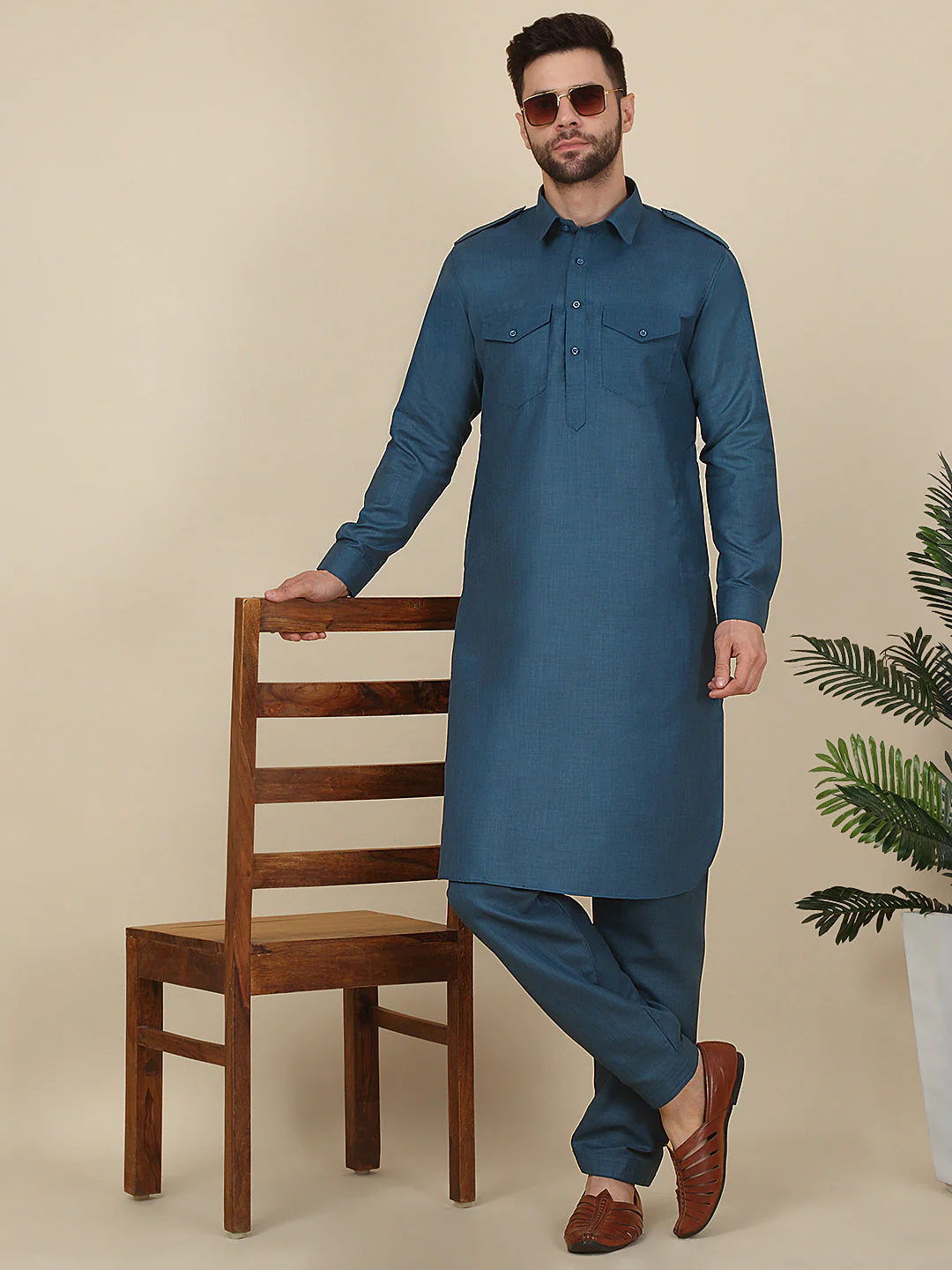 KRAFT INDIA Men's Cotton Pathani Kurta With Drawstring Salwar Set - Image 70