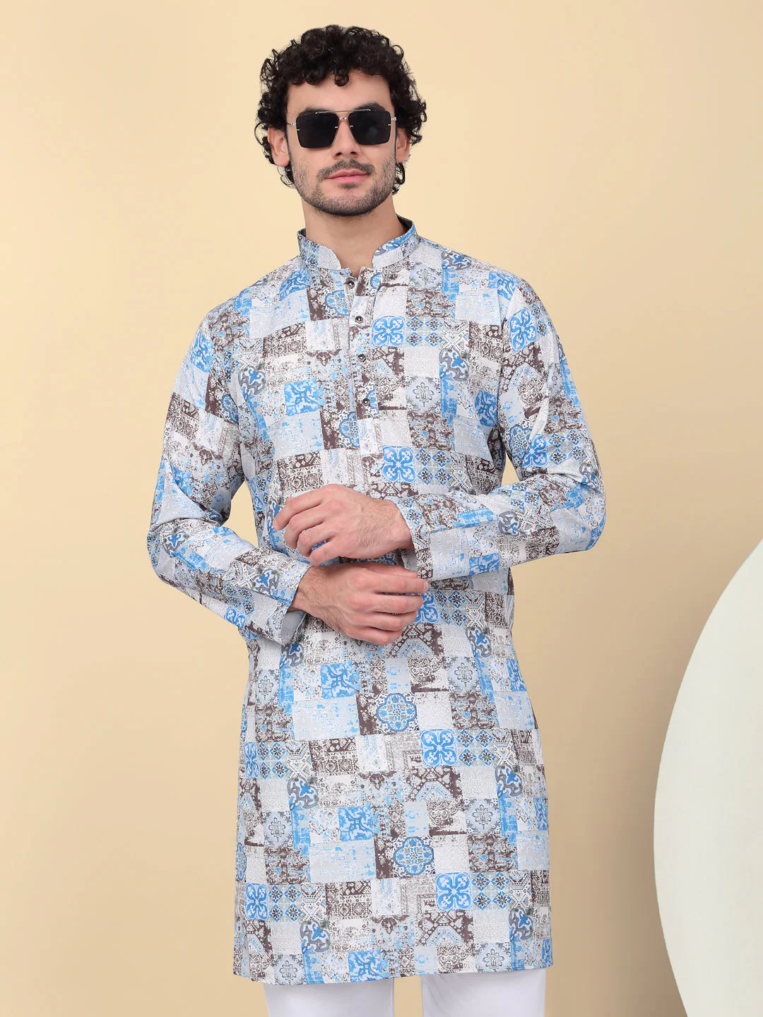 KRAFT INDIA Men's Cotton Regular Fit Abstract Printed Kurta
