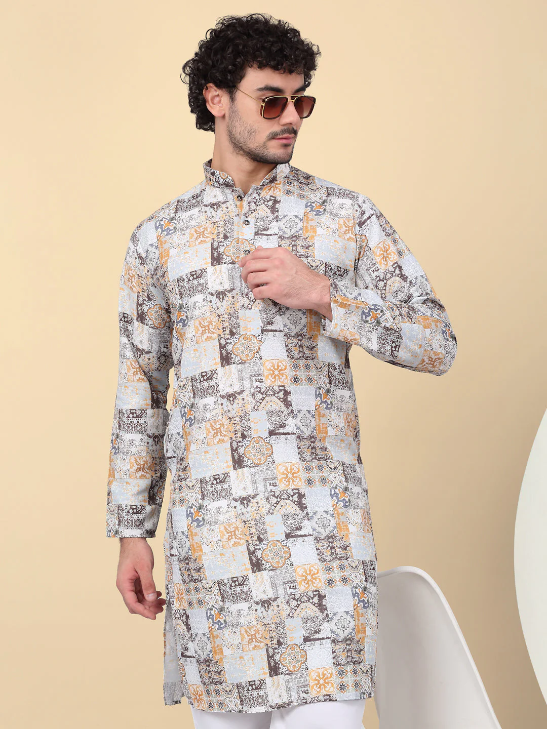 KRAFT INDIA Men's Cotton Regular Fit Abstract Printed Kurta With Elastic Waistband Pyjama set - Image 17
