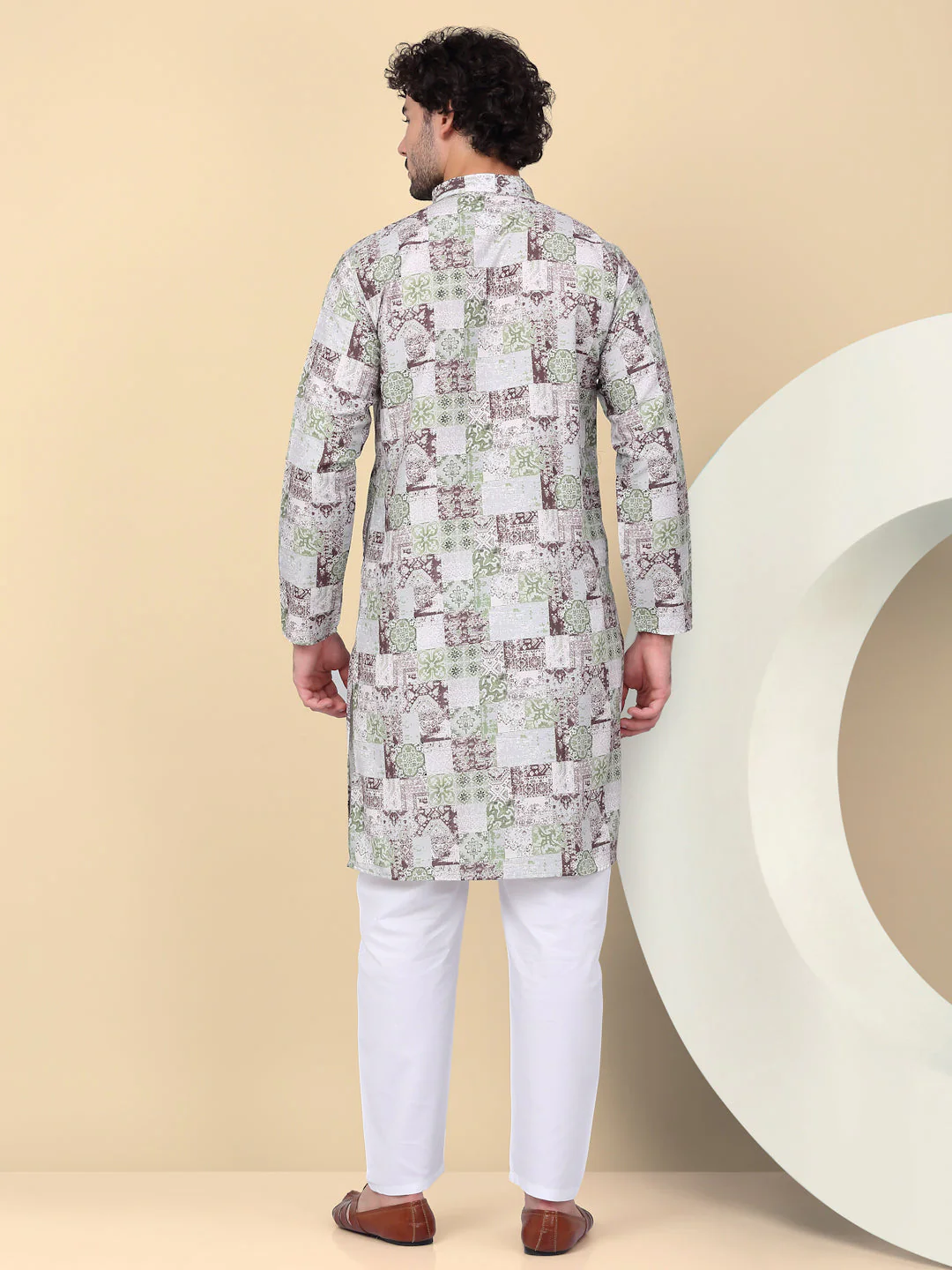 KRAFT INDIA Men's Cotton Regular Fit Abstract Printed Kurta With Elastic Waistband Pyjama set - Image 6