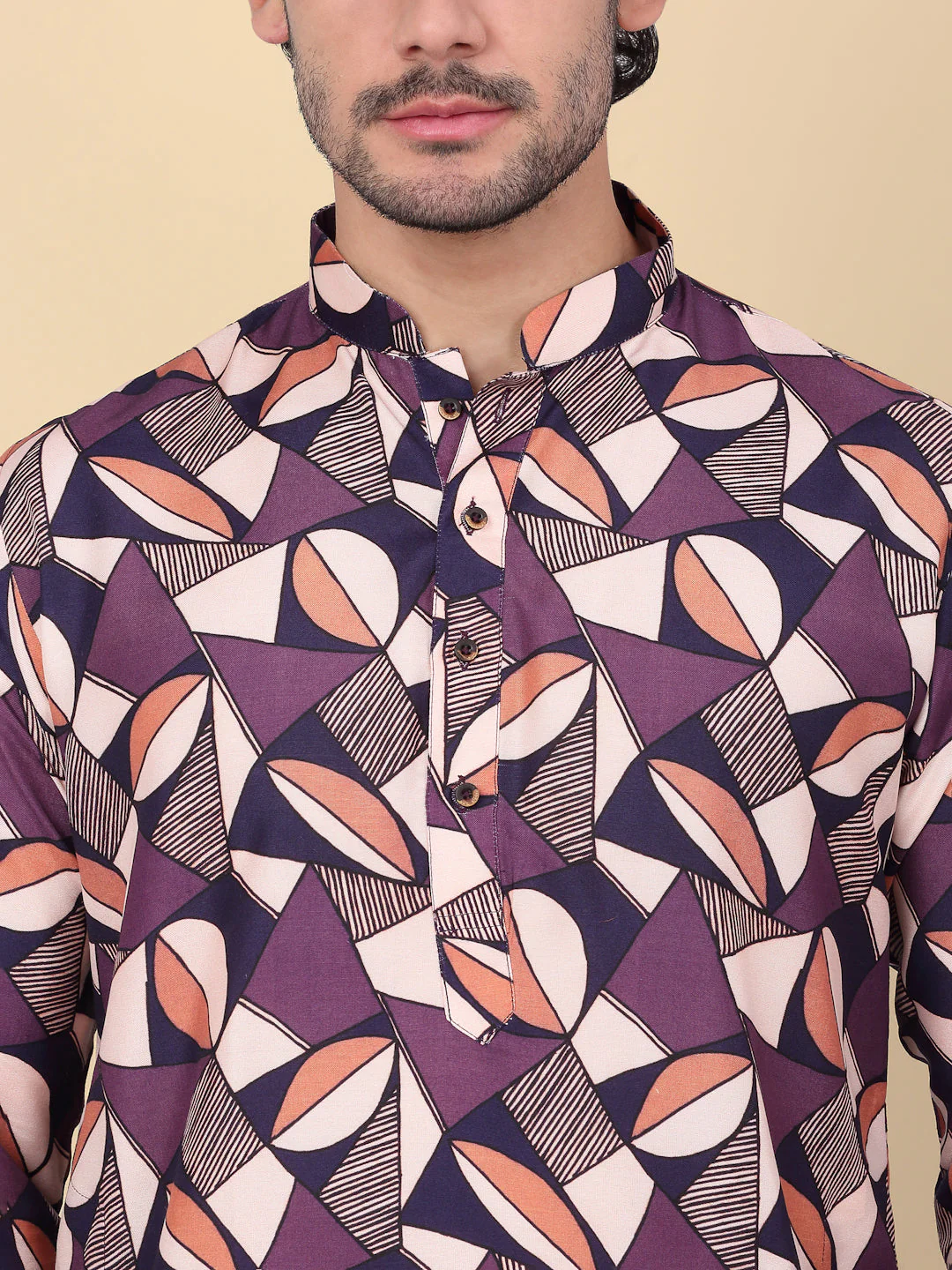 KRAFT INDIA Men's Cotton Regular Fit Geometric Printed Kurta With Elastic Waistband Pyjama set - Image 15