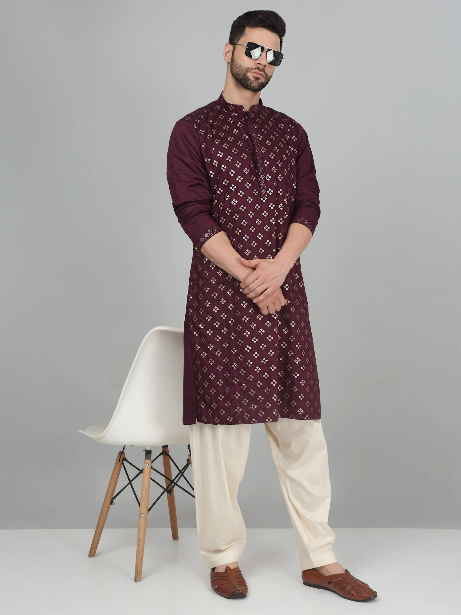 KRAFT INDIA Men's Cotton Silk Sequenced Embroided Kurta Only - Image 24