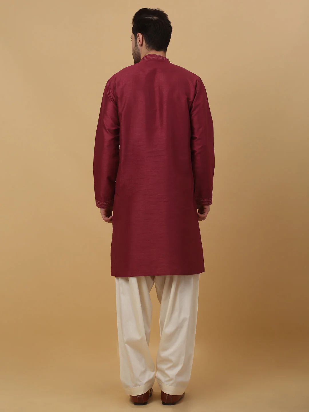 KRAFT INDIA Men's Cotton Silk Sequenced Kurta with Beige Elastic Waistband Salwar Set - Image 12