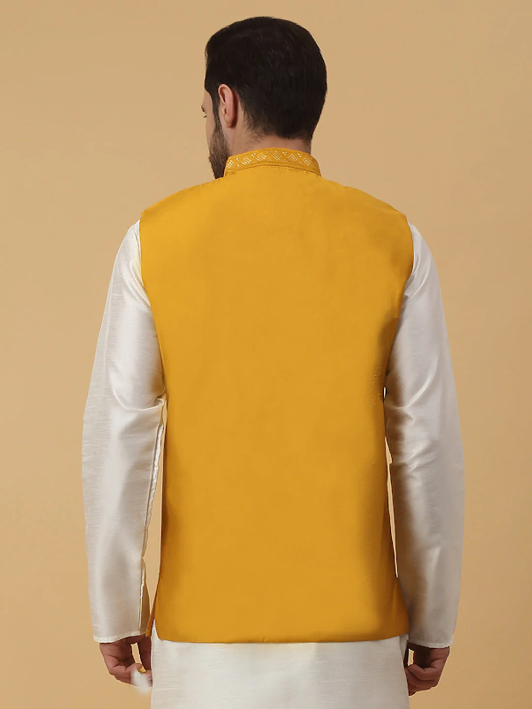 KRAFT INDIA Men's Cotton Silk Sequenced Sleeveless Embroided Floral Nehru Jacket - Image 17