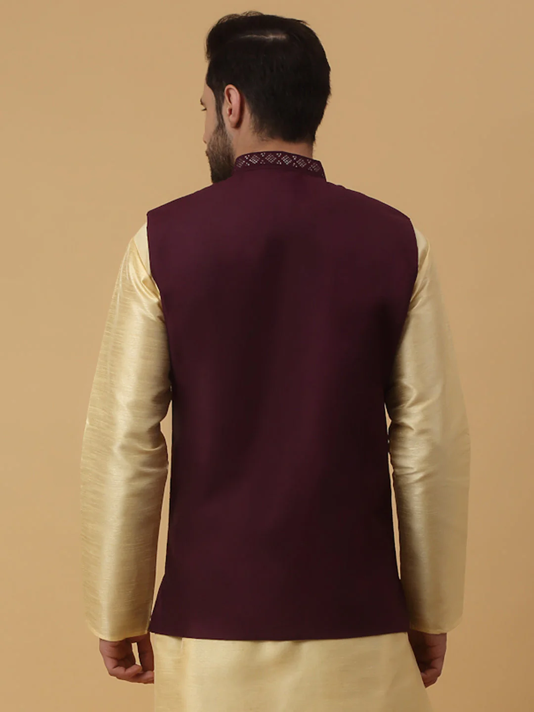 KRAFT INDIA Men's Cotton Silk Sequenced Sleeveless Embroided Floral Nehru Jacket - Image 22