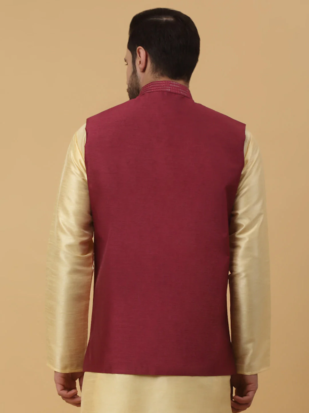KRAFT INDIA Men's Cotton Silk Sequenced Sleeveless Embroided Nehru Jacket - Image 12