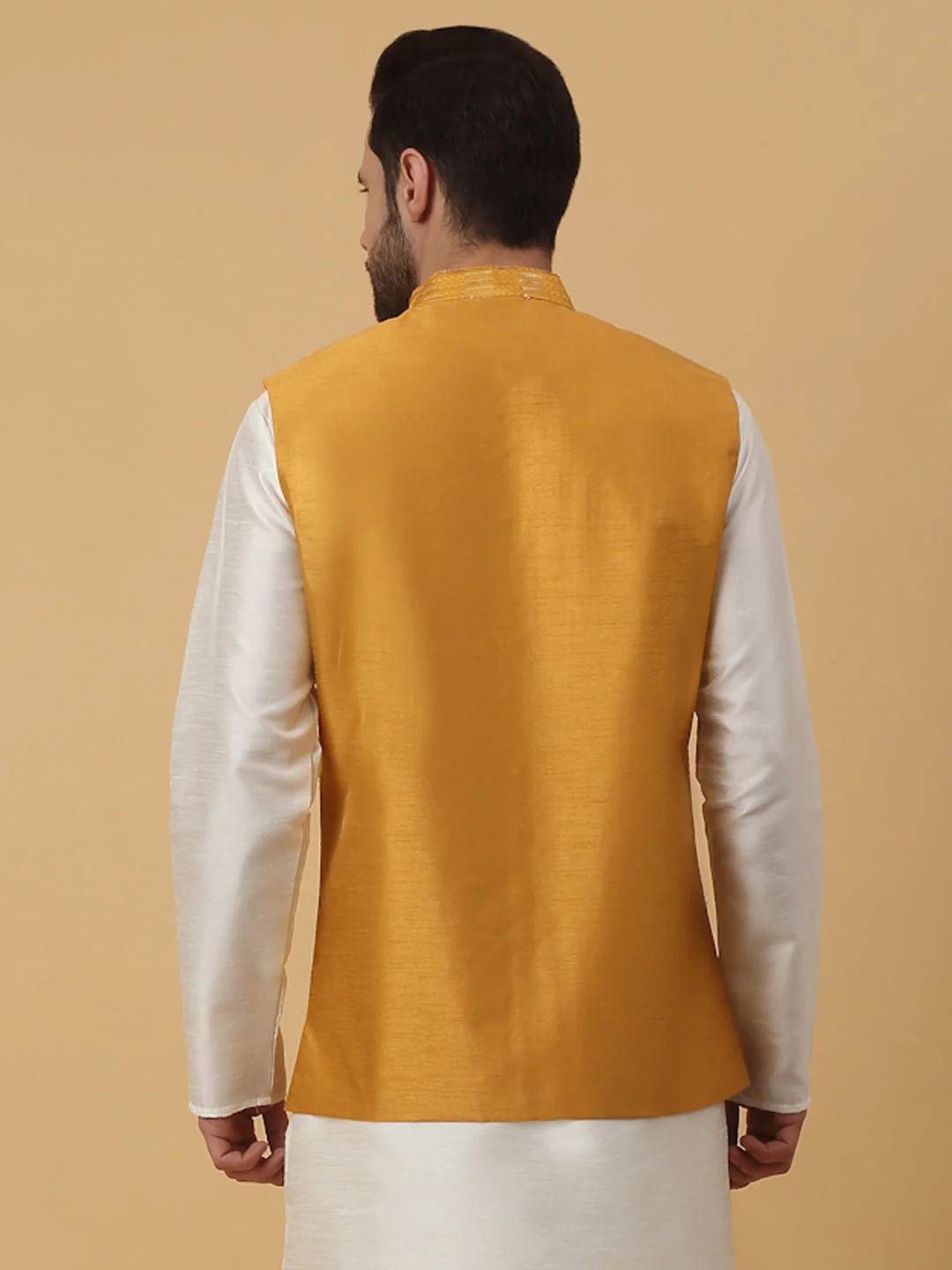 KRAFT INDIA Men's Cotton Silk Sequenced Sleeveless Embroided Nehru Jacket - Image 17