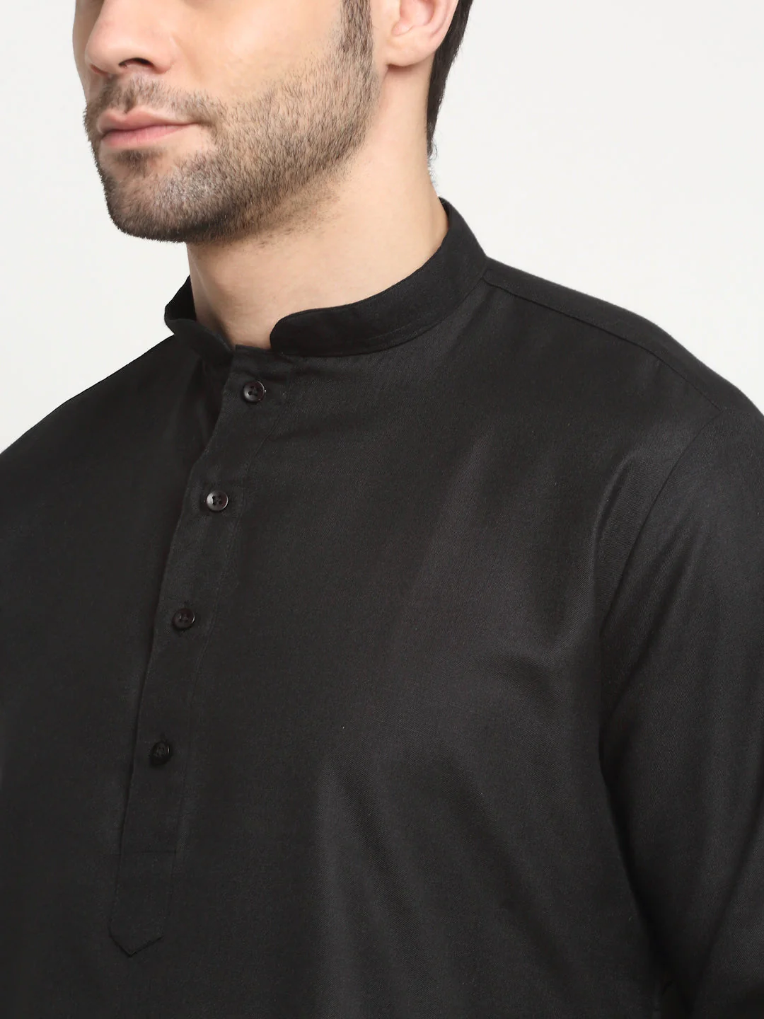 KRAFT INDIA Men's Cotton Solid Black Kurta Churidar With Twill Nehru Jacket Set - Image 35