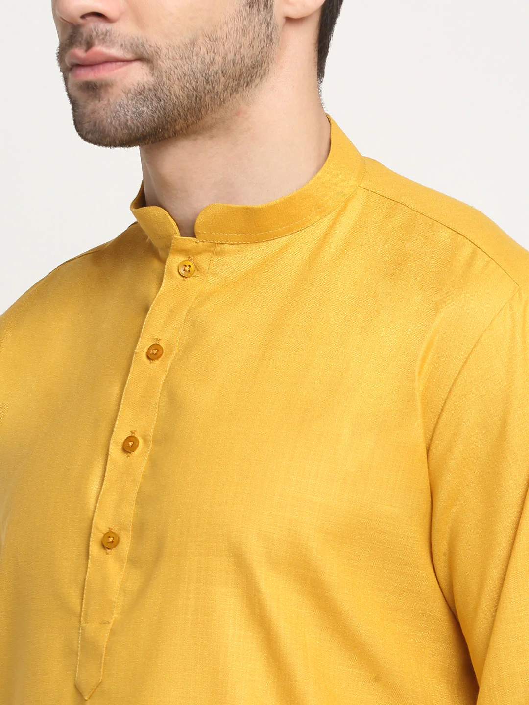 KRAFT INDIA Men's Cotton Solid Mustard Kurta Churidar With Twill Nehru Jacket Set - Image 8