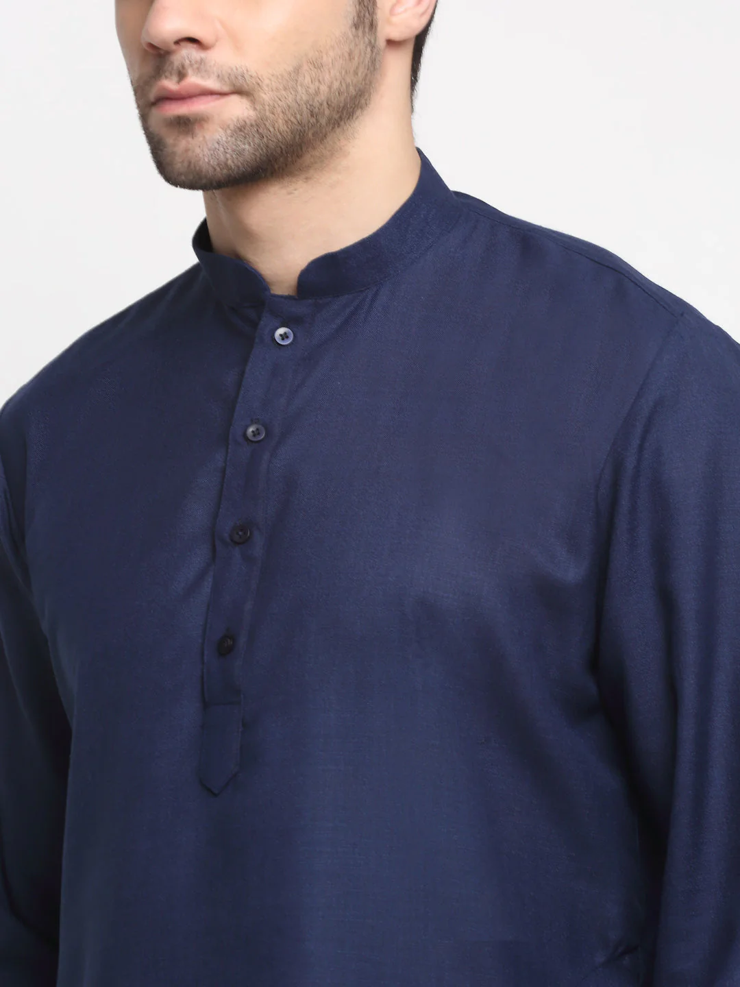 KRAFT INDIA Men's Cotton Solid Navy Blue Kurta Churidar With Twill Nehru Jacket Set - Image 26