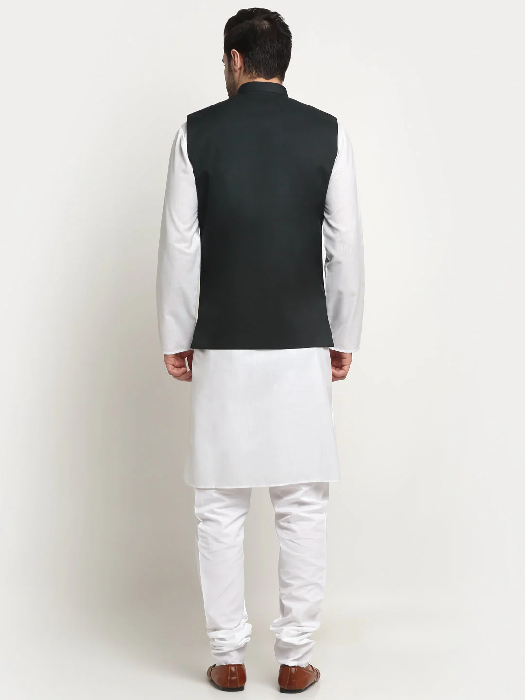 KRAFT INDIA Men's Cotton Solid White Kurta Churidar With Twill Nehru Jacket Set - Image 2